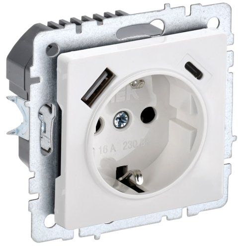 Розетка с заземлением +2xUSB тип A+C без рамки IEK Brite РЮш11-1-БрБ 1-м. белый фото Розетка с заземлением +2xUSB тип A+C без рамки IEK Brite РЮш11-1-БрБ 1-м. белый картинка